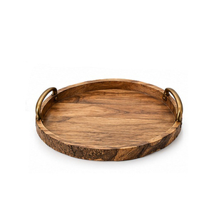 Plateau de rangement rond en bois avec poignées noires, design minimaliste, à un seul niveau, pour table, finition laquée, 50x40x30cm - Product Image 4