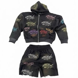 Conjunto de Sudadera con Capucha y Pantalones Cortos para Hombre, Diseño Estampado Negro, Ropa Deportiva Personalizada, Estilo Urbano, Informal, Transpirable, Venta al Por Mayor OEM - Product Image 1