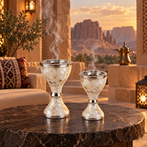 Ensemble de brûleurs à bakhoor en acier inoxydable martelé |   Porte-encens Oud Arabe avec plateau de service et pinces, décoration islamique pour la maison et le Majlis - Product Image 4