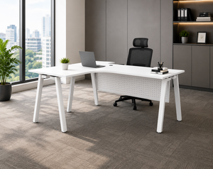 L Shape Modern <b>Office</b> Desk with Metal Legs for Home & Commercial Use White Stable Structure - Product Image 2