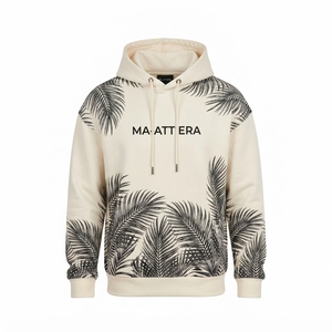 Sudadera con Capucha Color Crema para Hombre con Estampado de Hojas de Palma Negras, Sudadera Personalizada de Estilo Urbano - Product Image 4
