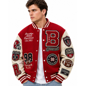 Chaqueta universitaria personalizada con bordado, cuerpo de lana y parches de chenilla, mangas de cuero personalizadas, chaquetas Letterman para hombre. - Product Image 6