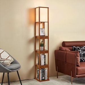 Lámpara de pie multifuncional de madera con estantes – Acabado de calidad artesanal |   Suministro al por Mayor a Bajo Precio - Product Image 1
