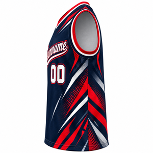 Maillot de basket personnalisé sans manches, impression par sublimation, maille respirante, uniformes d'équipe unisexes pour adultes, rouge, blanc, marine - Product Image 2