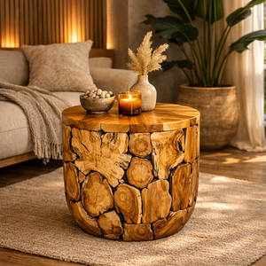 Mesa de Centro ARTERRA de Lujo, Rústica, Hecha a Mano con Raíz de Teca Cilíndrica, para Sala de Estar, Muebles para el Hogar - Product Image 3