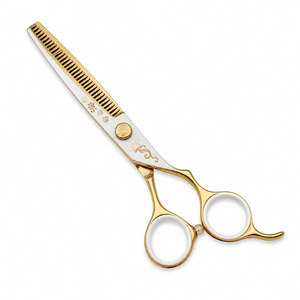 Tijeras de entresacar Gold Paw Print de acero inoxidable con punta roma, para diestros, mango largo, para cortar el pelo - Product Image 2