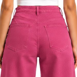 Pantalones Vaqueros Anchos de Mujer con Bordado Floral Rosa Personalizado, Cintura Alta, Algodón, Estilo Palazzo, Etiqueta Privada Personalizada, Moda Casual - Product Image 6