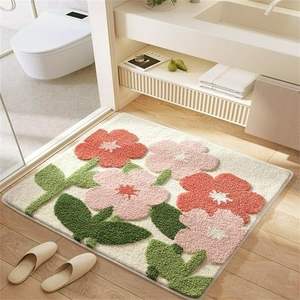 Elegante Tapete de Entrada de Diatomita |   Alfombra Antideslizante de Poliéster con Diseño Floral, Hecha a Máquina, de 3 a 5 mm de Grosor, Lavable a Mano para Uso Doméstico - Product Image 3