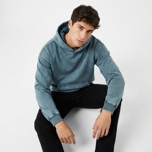 Sudadera con Capucha Unisex Oversize de Algodón Felpa Verde Sólido con Lavado Ácido, Ajuste Holgado, Estilo Casual para Invierno, con Bordado Digital - Product Image 1