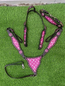 2026 Más Vendido: Conjunto de Brida Estilo Western de Cuero Rosa Hecho a Mano con Detalles Estampados y de Cuentas, Tallas Personalizadas - Product Image 1