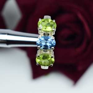 Swiss Blue Topaz And Peridot Ring Oval Cut 925 Sterling Silver Engagement Ring Jewelry For Her - Product Image 1