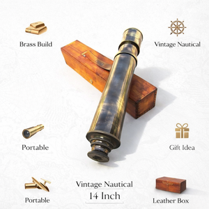 Télescope marin antique en laiton avec boîte en cuir marron de qualité supérieure | Cadeau nautique de navigation au design Art Déco pour la retraite - Product Image 6