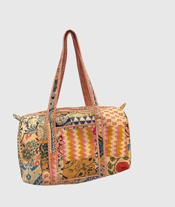 <b>Patchwork</b> Floral Patterned Duffel <b>Bag</b> with Zipper Closure Textile Travel Weekender Tote - Product Image 2