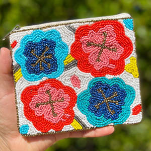 Women's Trendy Floral <b>Beaded</b> Pouch Handmade Embroidered Zipper Clutch Multicolor Sequin Coin Bag Summer Gift Water Shop - Product Image 3