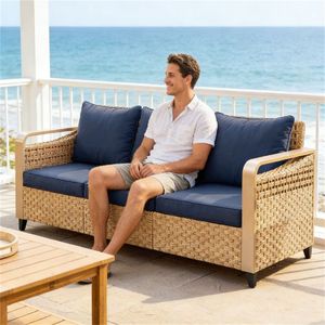 Divano Doppio da Esterno Blu Scuro per Terrazza, Arredamento da Giardino - Product Image 1