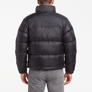 Veste matelassée noire pour homme, col montant, fermeture éclair, couleur unie, épaisse et chaude, manteau d'hiver matelassé, coupe-vent - Product Image 2
