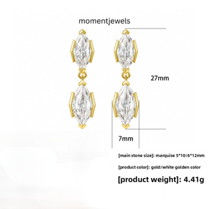 18K Gold Plated Marquise Cut <b>Moissanite</b> Drop <b>Earrings</b> Double Stone Dangle Ear Jewelry for Women Wedding Gift - Product Image 6
