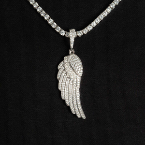 Colgante de Ala con Incrustaciones de Moissanita Plateada, Tono Blanco, Collar de Moda Hip Hop, Joyería de Lujo, Amuleto de Ala con Incrustaciones - Product Image 1