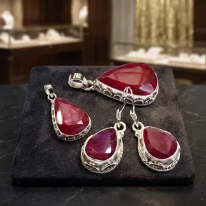 Red Quartz 925 Sterling Silver Pendant Earrings Jewelry Set Handmade Gemstone Design For Women Wholesale Fashion - Product Image 3