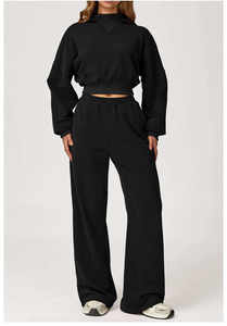 Conjunto Deportivo Informal de Dos Piezas para Mujer, Chaqueta Holgada, Pantalones Anchos, Sudadera con Capucha, 500gsm 400gsm, Personalizado - Product Image 3