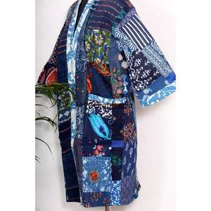 Nouveauté : Robe de nuit kimono en coton 100% pur, broderie indienne Kantha faite à la main, pour femmes et filles - Product Image 2