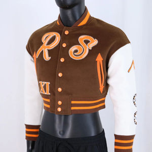 New Arrivals <b>Leather</b> Sleeve Varsity <b>Jacket</b> Letter Printed Button Motorcycle Coat Street Wear <b>Leather</b> Women's Cropped <b>Jackets</b> - Product Image 5