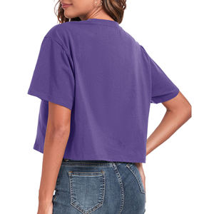 Camiseta Corta Morada para Mujer, Cuello Redondo, Corte Holgado, Informal, Color Sólido, Tejido de Punto, Algodón Jersey, para Primavera/Verano - Product Image 4