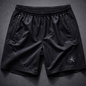 Pantalones Cortos Deportivos Negros para Hombre, Estilo Techwear, con Bolsillo con Cremallera, para Gimnasio, 100% Poliéster, Color Sólido, Logotipo Personalizado Disponible - Product Image 1