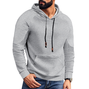 Sweat-shirt à capuche surdimensionné en tricot pour homme avec poche kangourou, en coton texturé et laine, personnalisé - Product Image 4