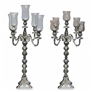 เชิงเทียนอะลูมิเนียมดีไซน์ทำมือ ตกแต่งสีเงิน 5 แขน พร้อมแก้วใสสำหรับใส่เทียนหอม เหมาะสำหรับตกแต่งบ้านในช่วงคริสต์มาสและงานปาร์ตี้ - Product Image 1