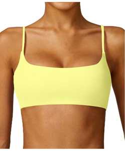 Women's Seamless Square Neck Sports Bra Lightweight Stretch Medium <b>Support</b> Yoga Gym <b>Crop</b> <b>Top</b> with Thin Spaghetti Straps - Product Image 1