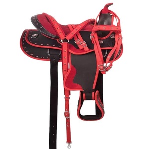 Silla de montar de cuero genuino premium hecha a mano por fabricante indio con armazón de madera, ligera, flexible y cómoda, estilo western. - Product Image 1