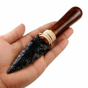 Cuchillo de Obsidiana Negra de 8 Pulgadas, Hoja de Piedra Preciosa, Mango de Madera, Hecho a Mano, Decoración de Cristal, Artefacto Tribal de Amor - Product Image 2