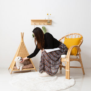 Woven rattan pet tent <b>basket</b> <b>cheap</b> price house for dogs best quality natural cat sleeping cave - Product Image 5