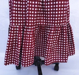 Women Maroon Cotton Smocked <b>Dress</b> Check Print Square Neck Long Sleeve Flared <b>Ruffle</b> Hem Maxi Wear - Product Image 5