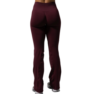 Pantalon évasé mi-taille pour femme, couleur bordeaux, extensible, pour le sport, le fitness, le yoga, l'entraînement, vêtements de sport, bas de tenue souple et performant - Product Image 2