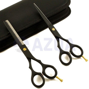 Ensemble professionnel de ciseaux de coiffure et d'éclaircissage en acier inoxydable noir mat avec étui de rangement en cuir PU - Product Image 2