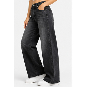 Jean en denim taille haute à jambes larges pour femme avec trois panneaux latéraux - Ecru naturel - Product Image 2