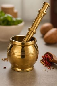 Mortero y pilón de latón artesanal duradero para moler especias en la cocina del hogar y preparar medicinas tradicionales - Product Image 3