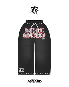 Black Red Saint Society God Bless <b>Studded</b> Zip Up Hoodie & Pants Set | Oversized Streetwear Tracksuit | OEM Private Label - Product Image 4