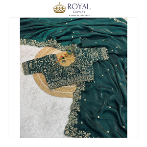Globally Selling Best Quality Wedding Wear Designer Indian Clothing Zari Sequence Embroidery Silk <b>Saree</b> for Sale - Product Image 2