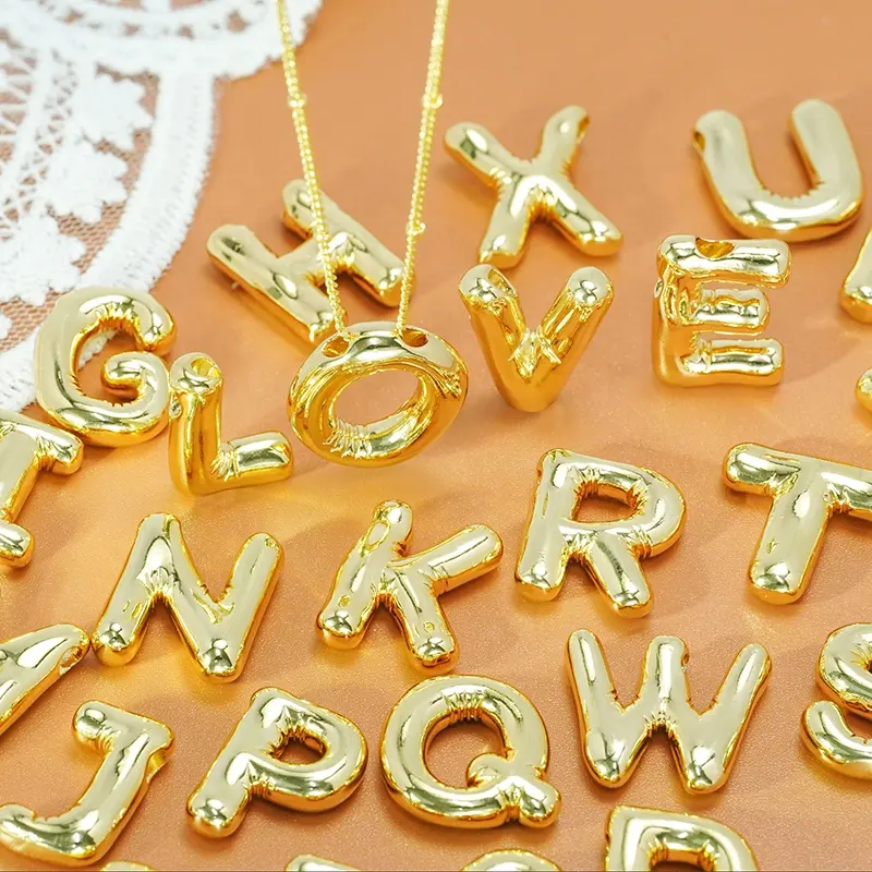 Çift katmanlı balon kabarcık ilk mektup Charm 18K altın kaplama kabarık adı alfabe kolye kolye kişiselleştirilmiş takı için