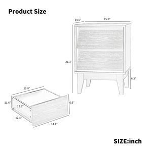 Tables de chevet de style vintage, design moderne du milieu du siècle, 2 ensembles avec design biseauté, en MDF durable pour chambre à coucher - Product Image 5