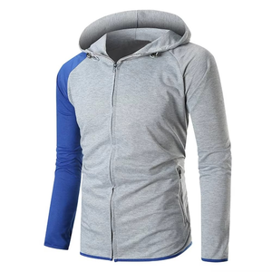 Sudadera con Capucha y Cremallera para Hombre, Gris Azul, Manga Raglán, Corte Ajustado, Informal, Tejida, Transpirable, para Otoño - Product Image 1