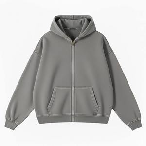 เสื้อฮู้ดซิปสีชมพูล้วนสำหรับผู้ชาย แขนยาว มีกระเป๋าจิงโจ้ - Product Image 3