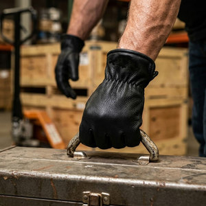 Cowhide Grain Leather Insulated Durable Anti-Slip <b>Driver</b> Work <b>Gloves</b> Premium Quality Jet Black Industrial Protection Anti-static - Product Image 2