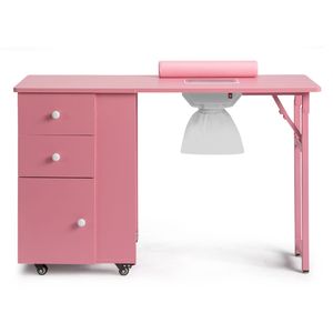 Table de manucure pliante moderne rose en MDF avec 2 tiroirs et 1 porte pour salon de manucure, usage domestique, en bois - Product Image 2