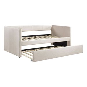 Mobili per la casa moderna 1pc divano letto imbottito in tessuto Beige con telaio in legno a rotelle letto - Product Image 6