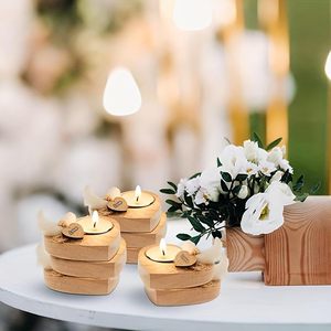 Heart-Shaped Wood Candle Holders with <b>Tealight</b> Candle,2 Pack Rustic Style Candlestick Decorative Holders for Home Decoration, - Product Image 3