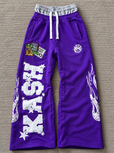 Custom Applique Embroidery Wide Leg Sweatpants Men Flame Graphic Heavyweight <b>Fleece</b> <b>Jogger</b> Pants Streetwear Trousers Wholesale - Product Image 4